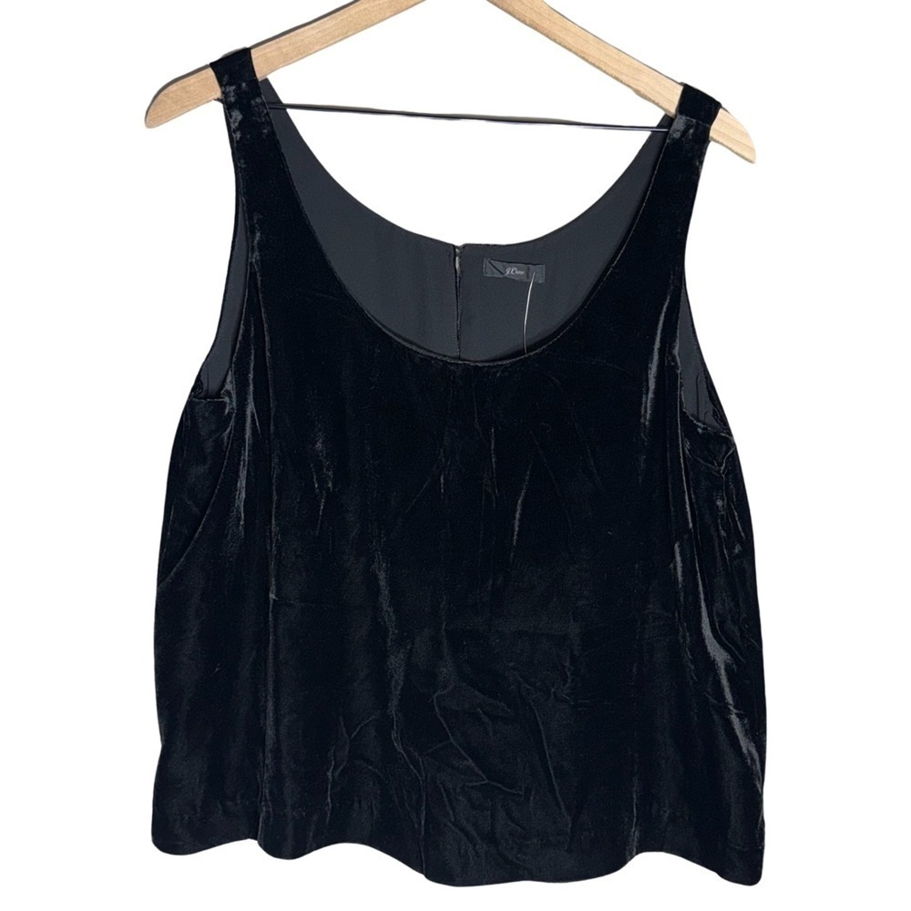 J.Crew Black Velvet Tank Top Viscose Blend Sleeveless Scoop Neck Lined - Size 14